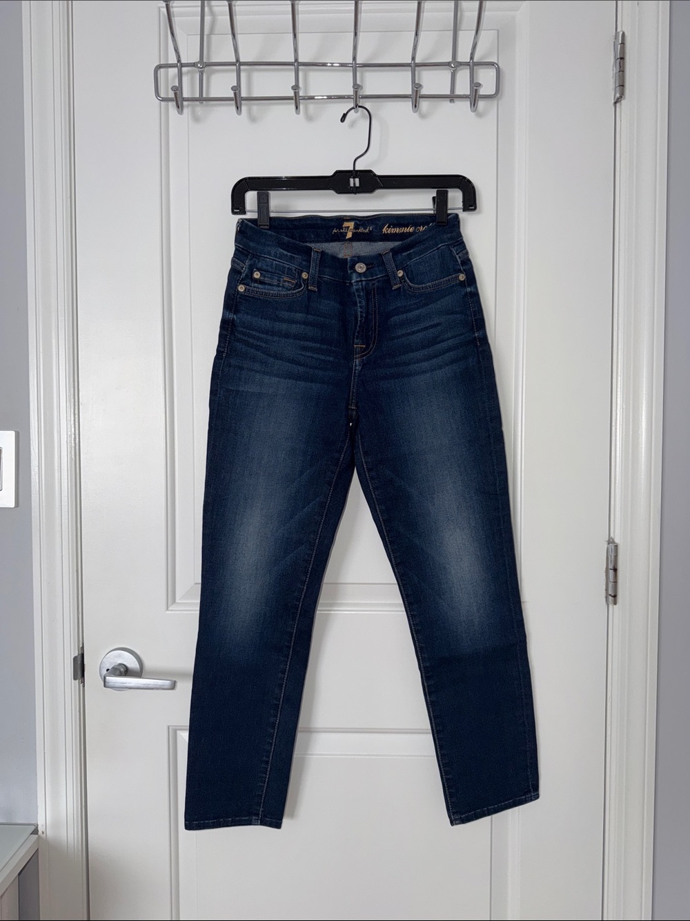7 For All Mankind Dark Blue Kimmie Crop Skinny Jeans